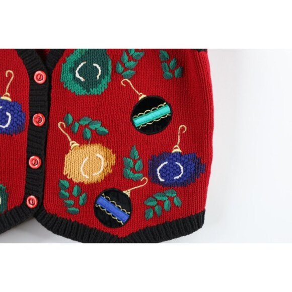 Vintage 90s Streetwear Medium Christmas Ornaments Knit Cardigan Sweater Vest - Picture 7 of 12